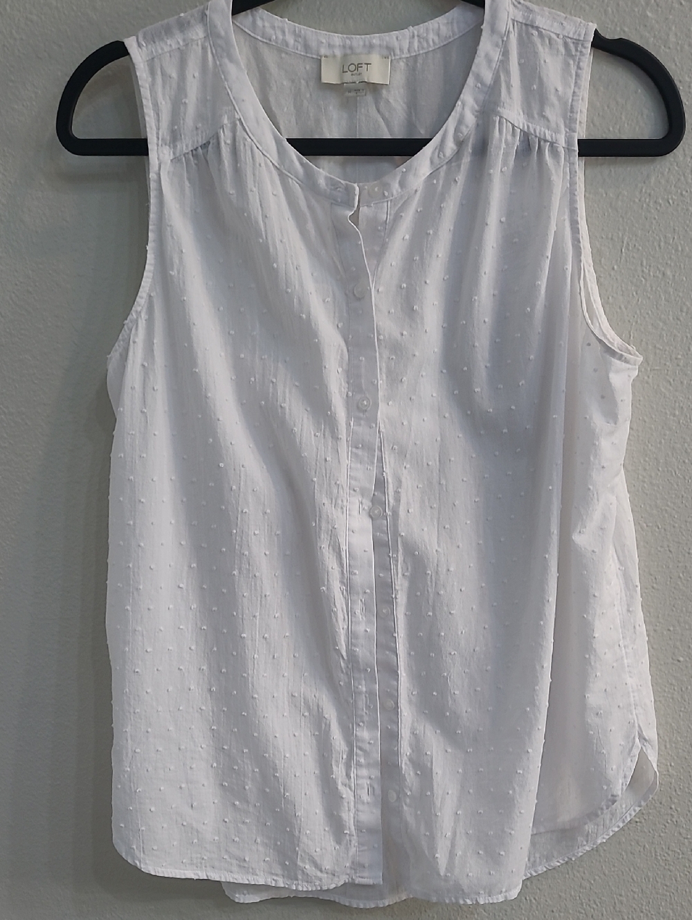 LOFT Outlet White Swiss Dot Sleeveless Button Front Top Airy Light Breathable  M